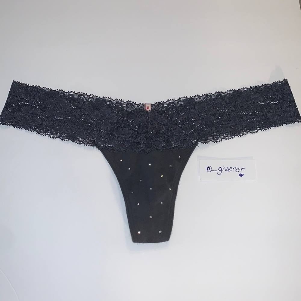 Gray Lace Thong Pink Panty Diamonds M Thong